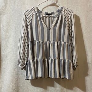 Staccato Blue and White Striped Peplum Blouse